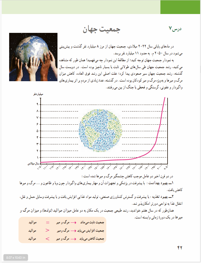 مطالعات اجتماعی (جغرافیا، تاریخ، مدنی) - پایۀ نهم دورۀ اوّل متوسطه - درس 7: جمعیت جهان